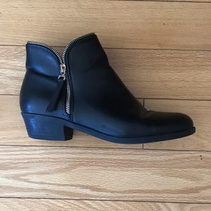 Low-heel Black Booties with Zipper Detail, Size 9
